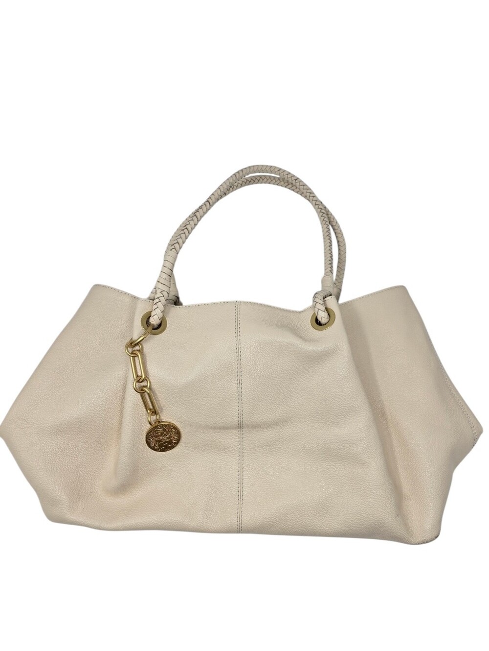 Vince Camuto Eshva XL Pebbled Leather Work Tote Warm Vanilla Cream